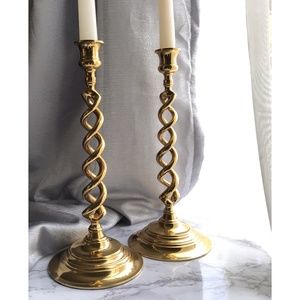 Goldtone Brass 11" Spiral Twist Candle Holders